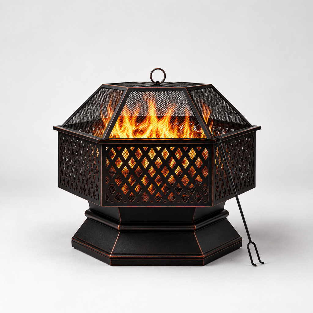 HESTINA Élégance - Brasero barbecue hexagonal avec grille de cuisson, usage extérieur