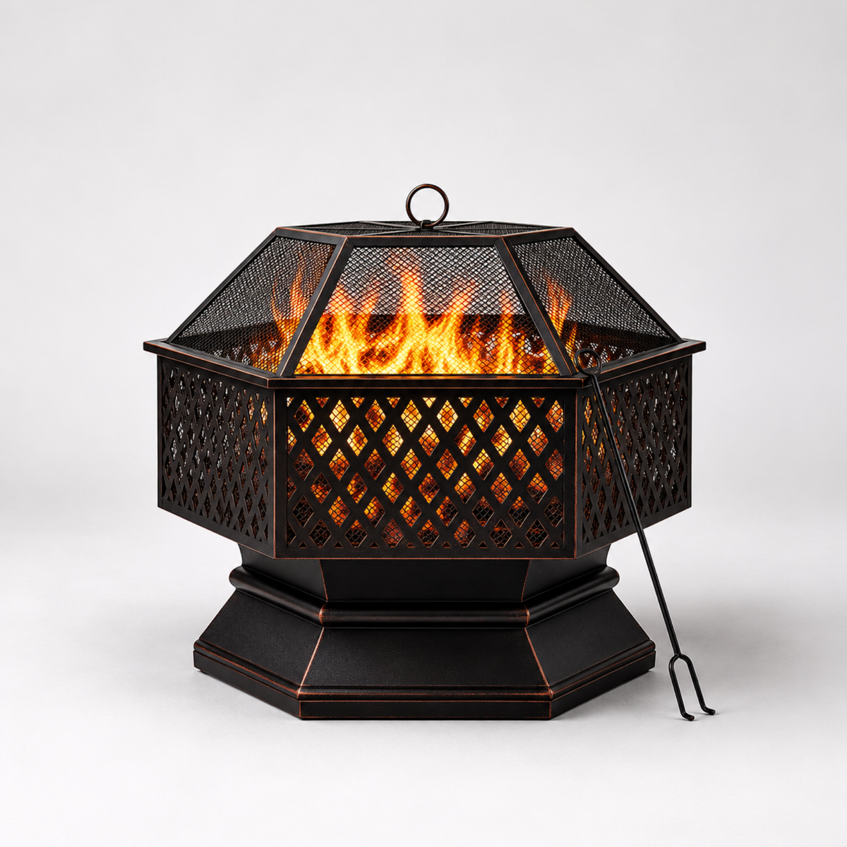 HESTINA Élégance - Brasero barbecue hexagonal avec grille de cuisson, usage extérieur