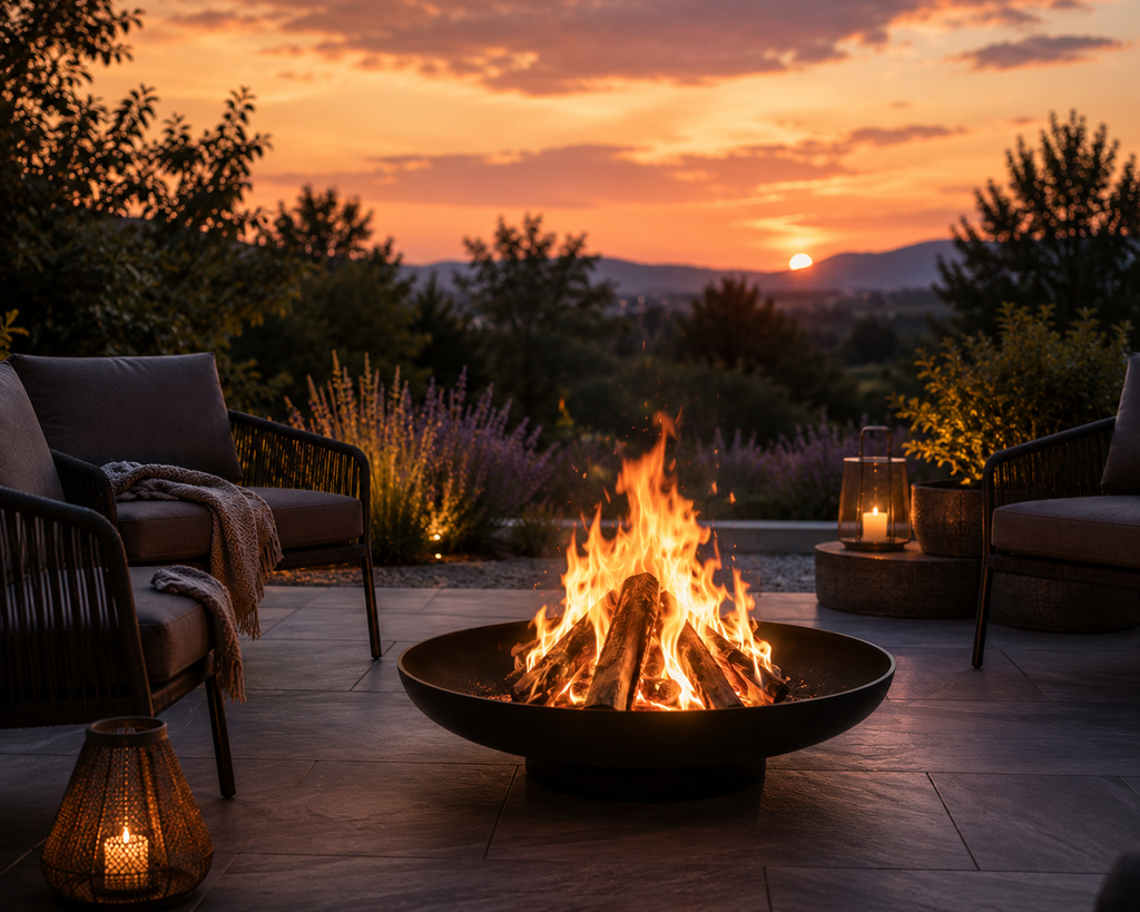HESTINA Essentiel - Brasero de jardin rond Ø80 cm, feu d'ambiance extérieur, finition effet corten