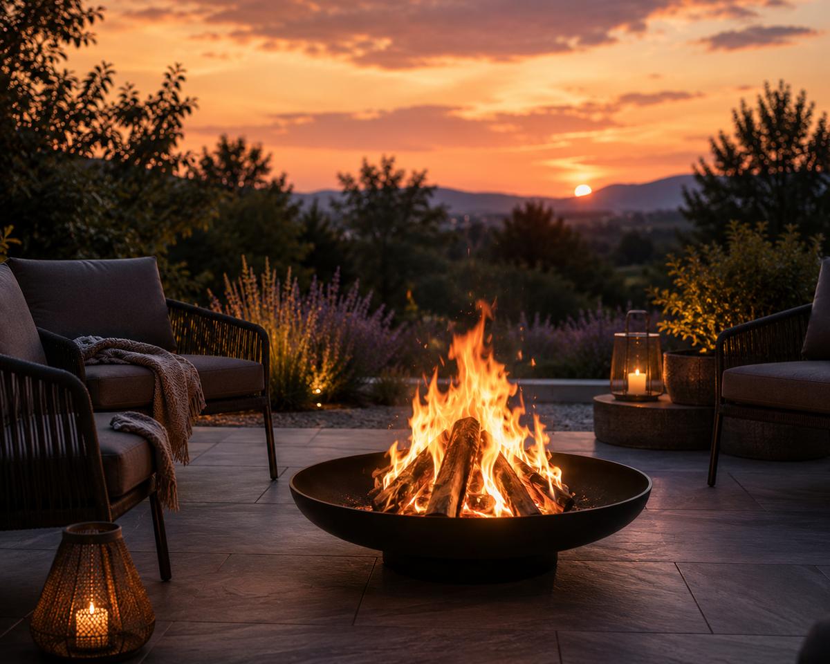 HESTINA Essentiel - Brasero de jardin rond Ø80 cm, feu d'ambiance extérieur, finition effet corten