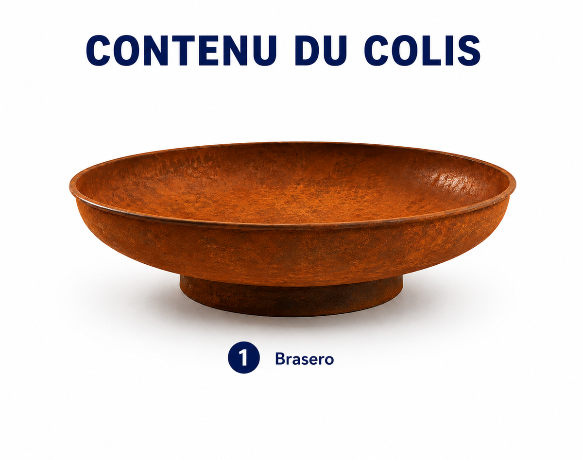 HESTINA Essentiel - Brasero de jardin rond Ø80 cm, feu d'ambiance extérieur, finition effet corten