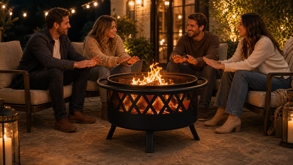 HESTINA Harmonie - Brasero barbecue de jardin rond Ø76 cm avec grille et pare-étincelles