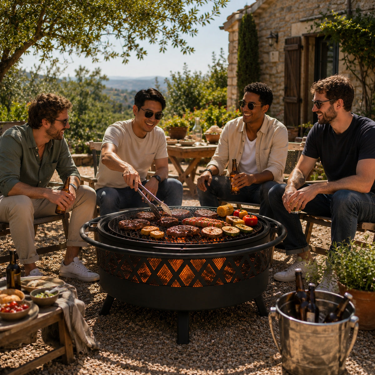 HESTINA Harmonie - Brasero barbecue de jardin rond Ø76 cm avec grille et pare-étincelles