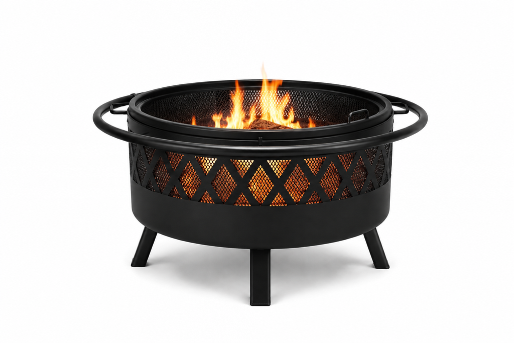 HESTINA Harmonie - Brasero barbecue de jardin rond Ø76 cm avec grille et pare-étincelles