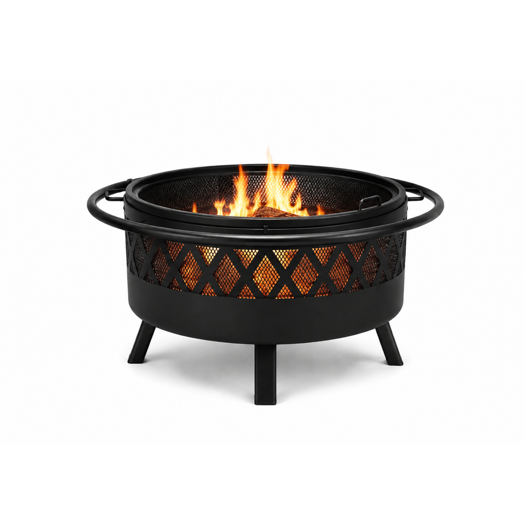 HESTINA Harmonie - Brasero barbecue de jardin rond Ø76 cm avec grille et pare-étincelles