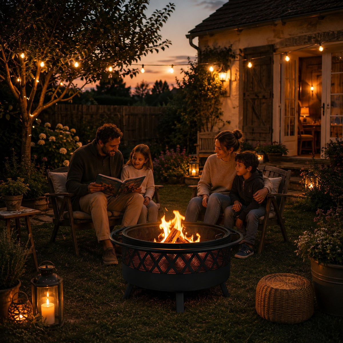 HESTINA Harmonie - Brasero barbecue de jardin rond Ø76 cm avec grille et pare-étincelles