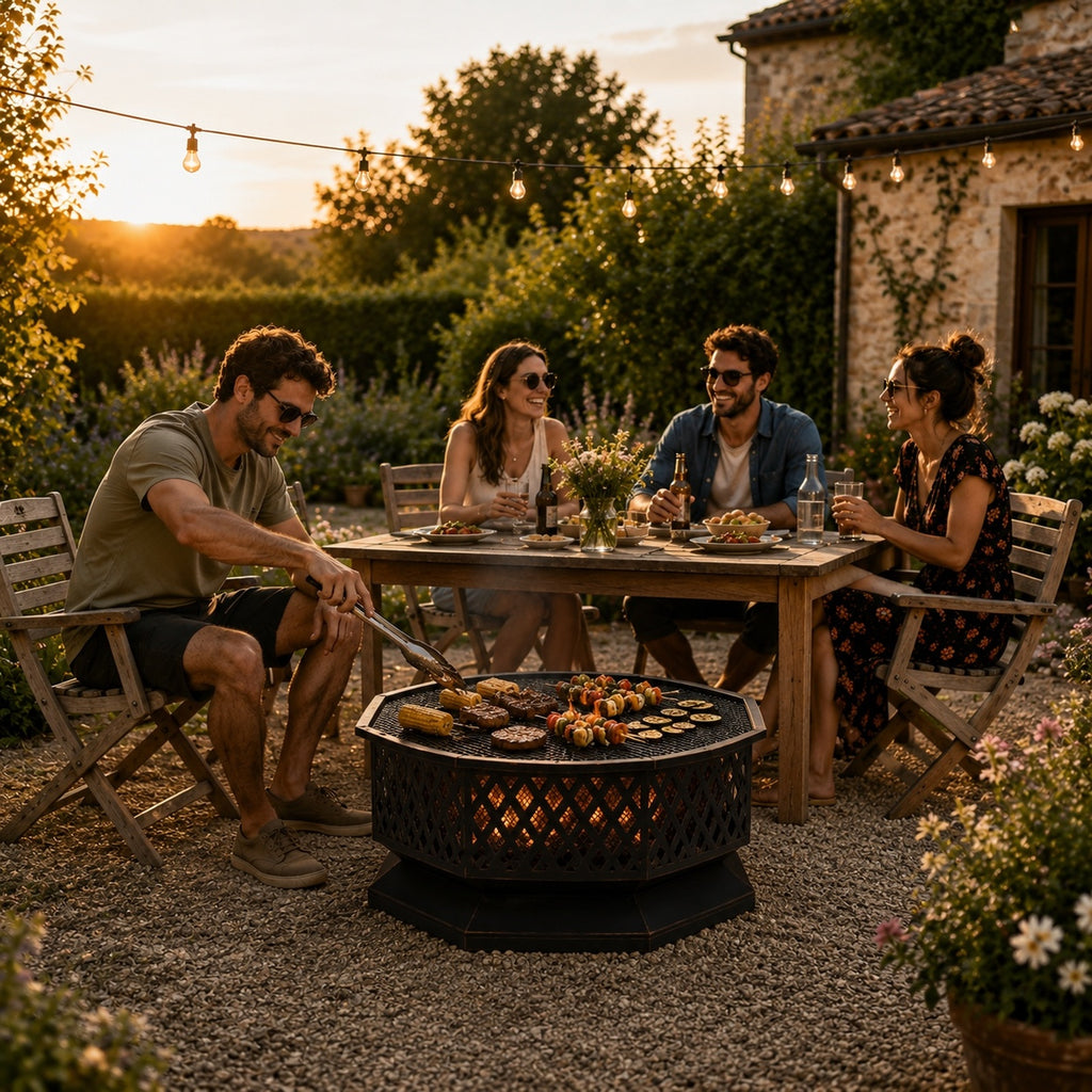 HESTINA Élégance - Brasero barbecue hexagonal avec grille de cuisson, usage extérieur