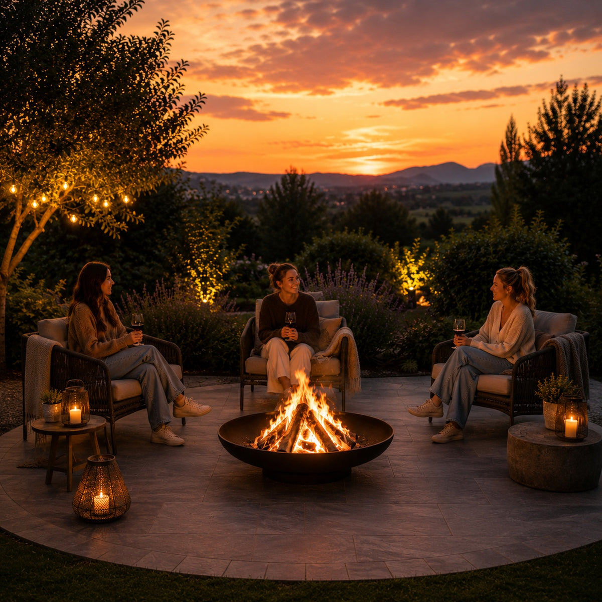 HESTINA Essentiel - Brasero de jardin rond Ø80 cm, feu d'ambiance extérieur, finition effet corten