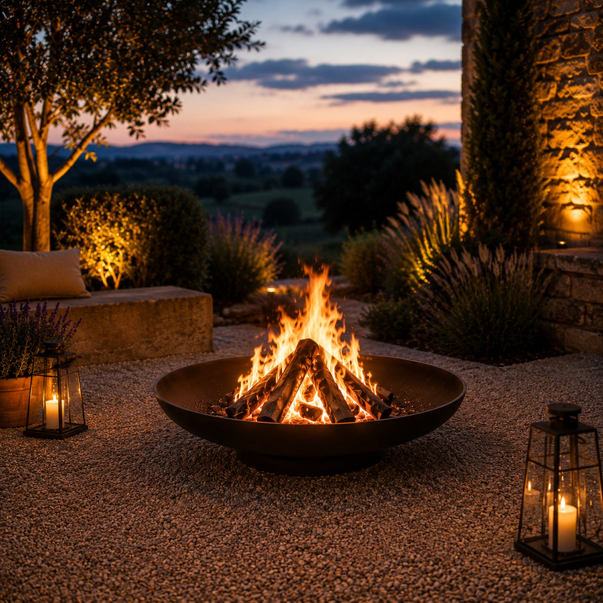 HESTINA Essentiel - Brasero de jardin rond Ø80 cm, feu d'ambiance extérieur, finition effet corten