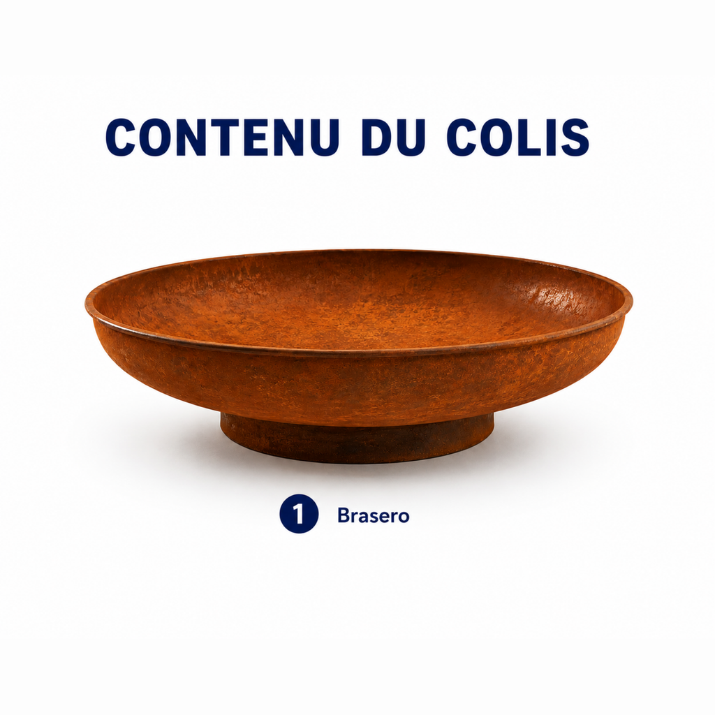 HESTINA Essentiel - Brasero de jardin rond Ø80 cm, feu d'ambiance extérieur, finition effet corten