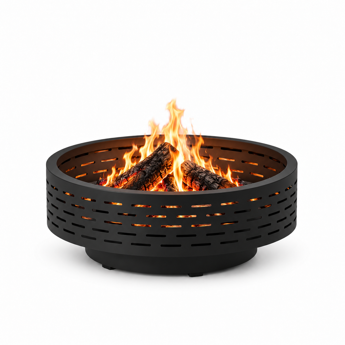 Brasero Hestina Roma avec feu de bois, sur fond blanc