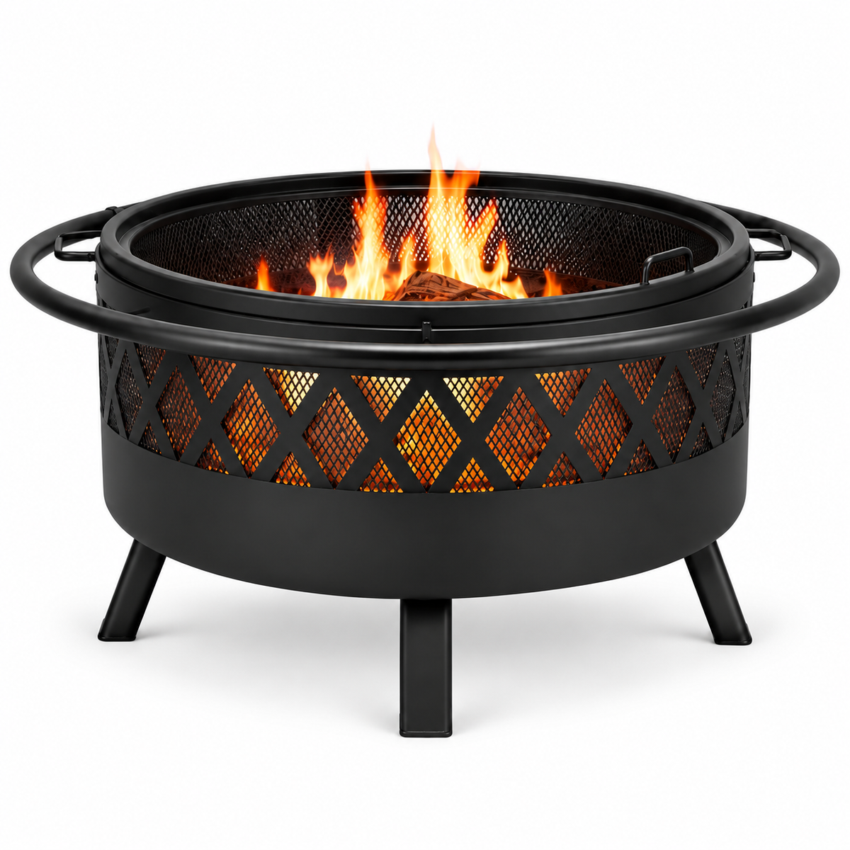 Brasero barbecue rond Lucca de 76 cm, avec pare-étincelles, sur fond blanc