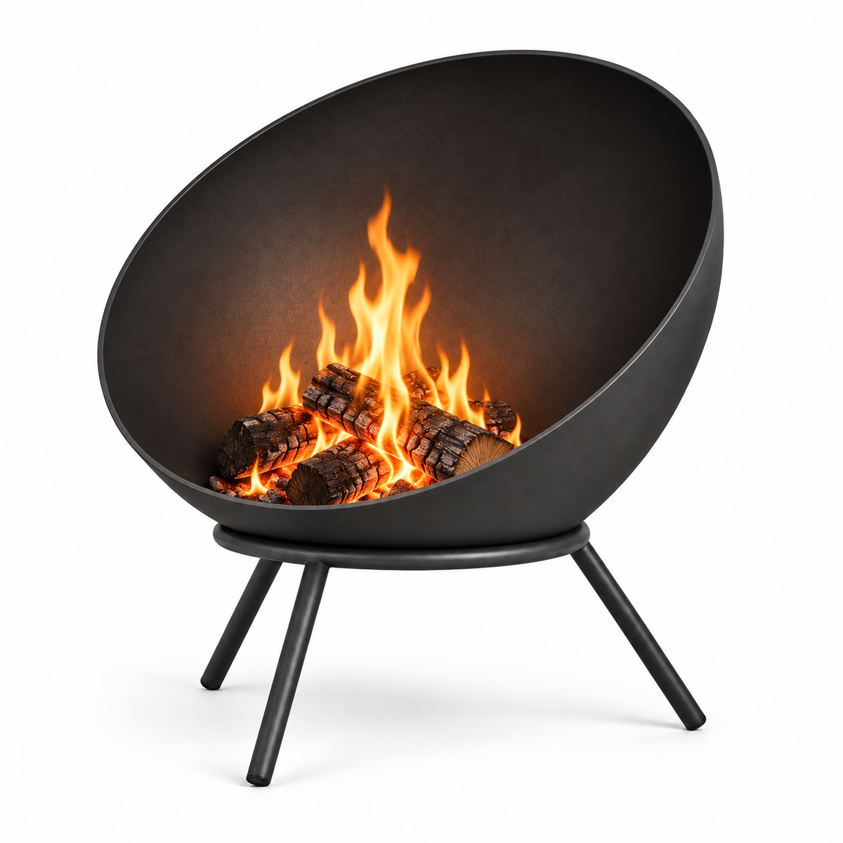 Brasero Hestina Capri avec feu de bois, sur fond blanc