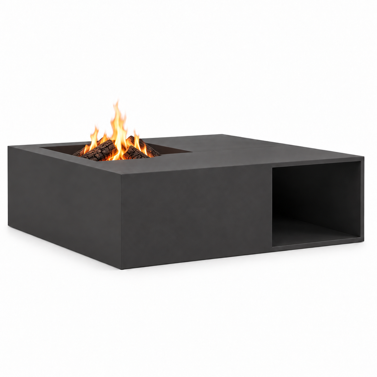 Brasero Hestina Milano avec feu de bois, sur fond blanc