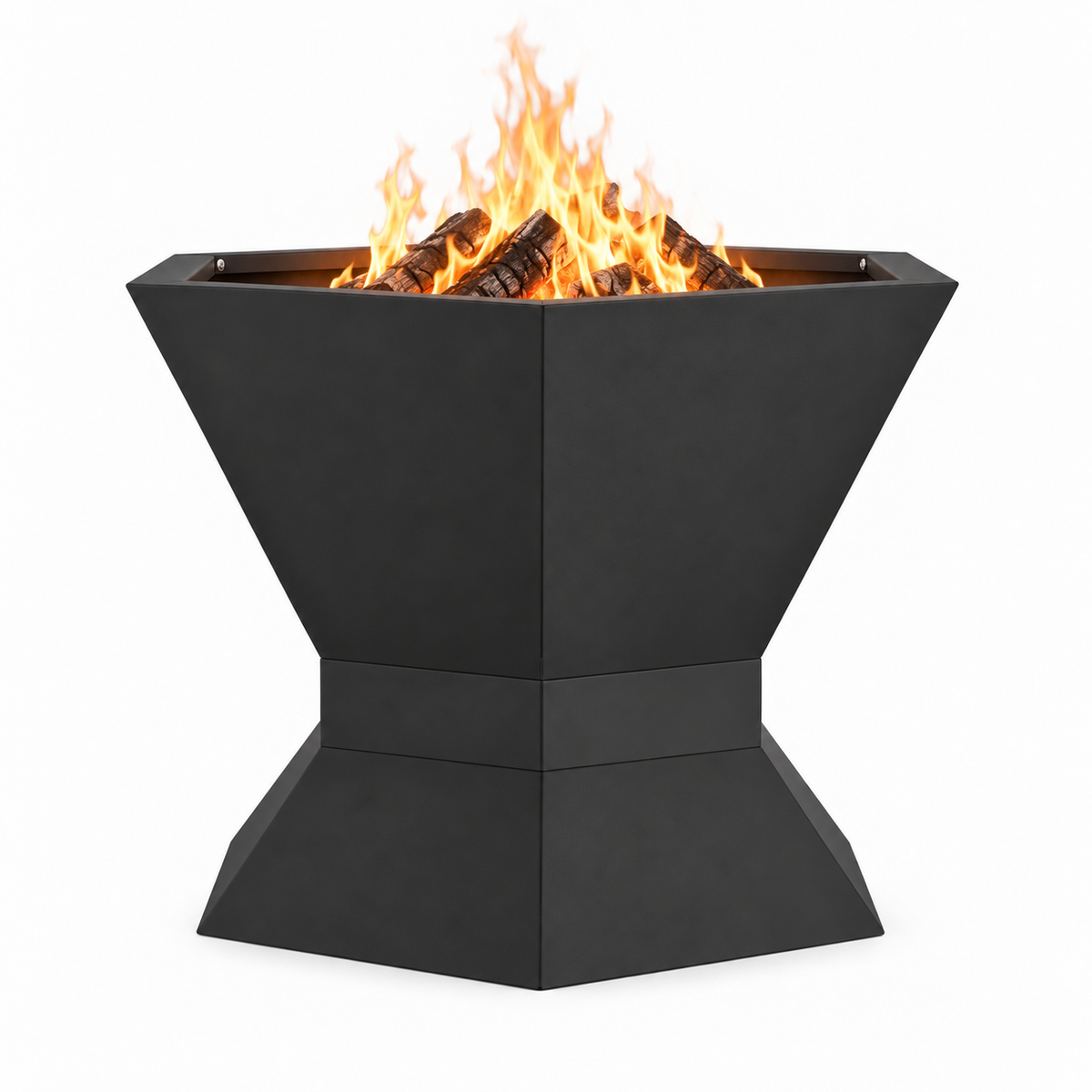 Brasero Hestina Torino avec feu de bois, sur fond blanc