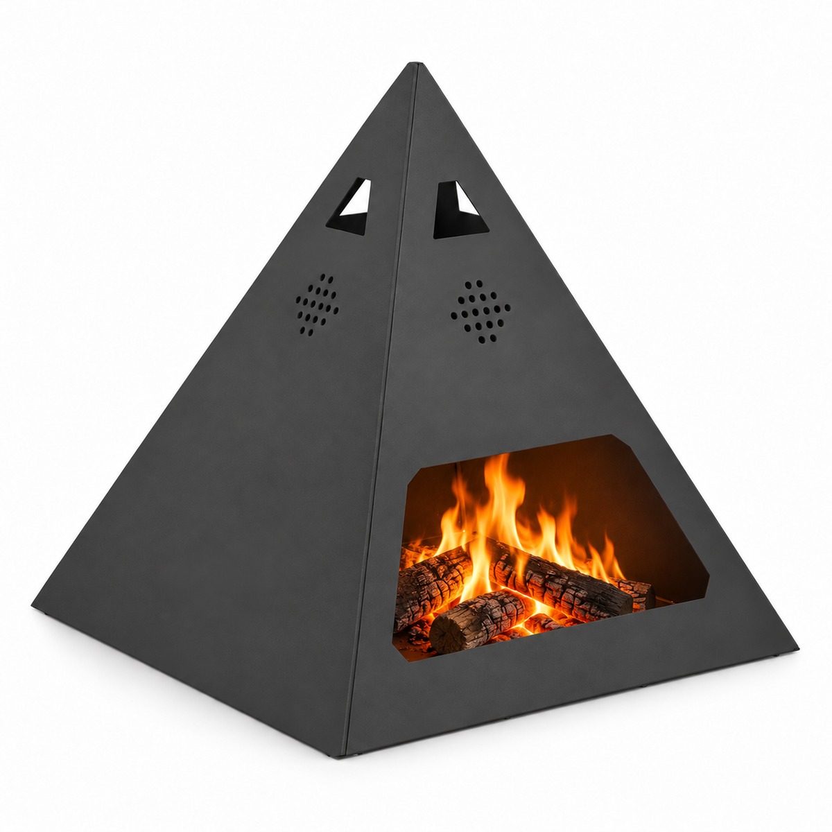 Brasero Hestina Etna avec feu de bois, sur fond blanc