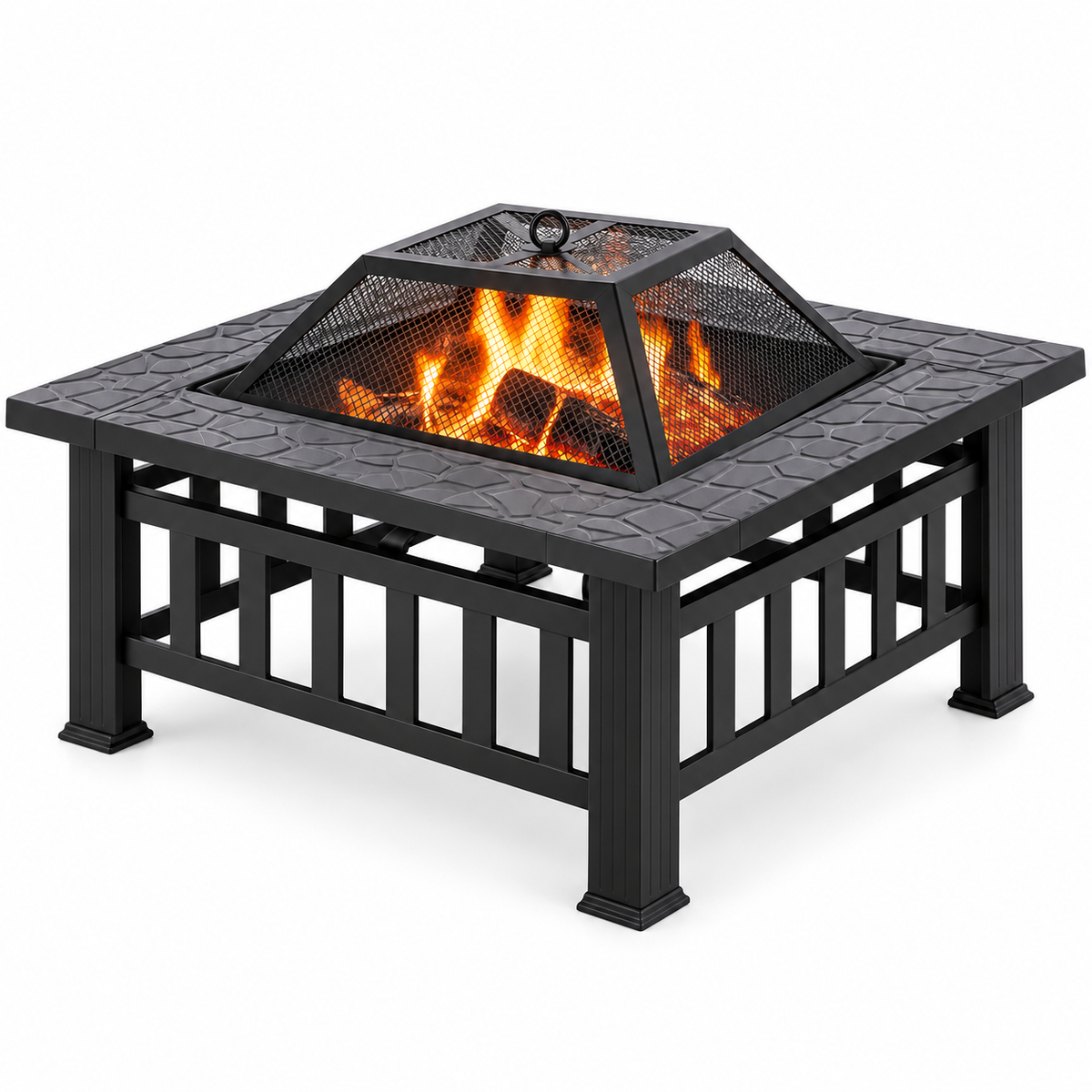 Brasero barbecue carré Firenze de 81 cm, avec pare-étincelles, sur fond blanc