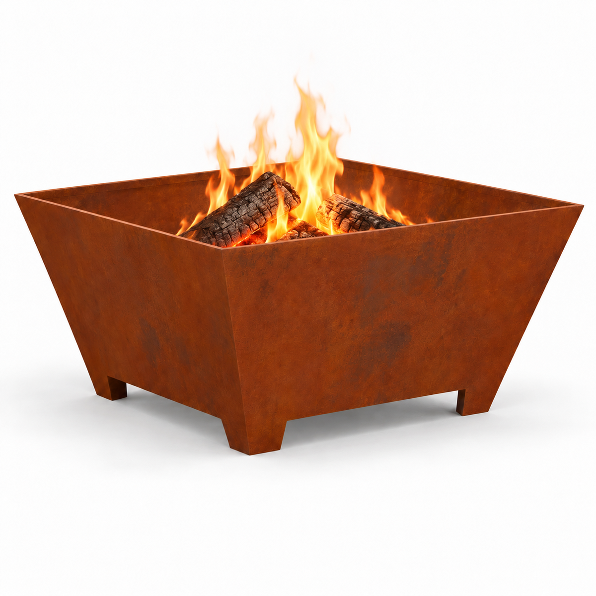 Brasero Hestina Matera avec feu de bois, sur fond blanc
