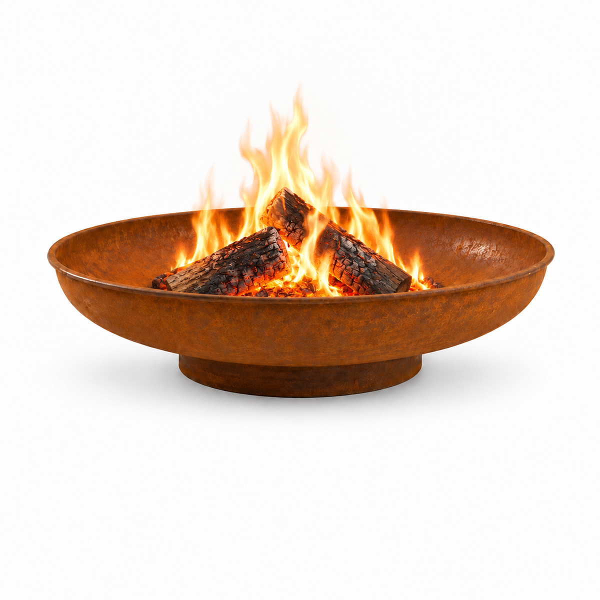 Brasero Hestina Siena avec feu de bois, sur fond blanc